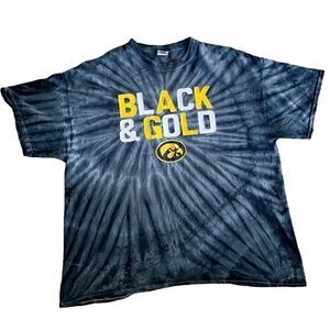 Vintage Iowa Hawkeyes Tye Dye Black & Gold Shirt XXL